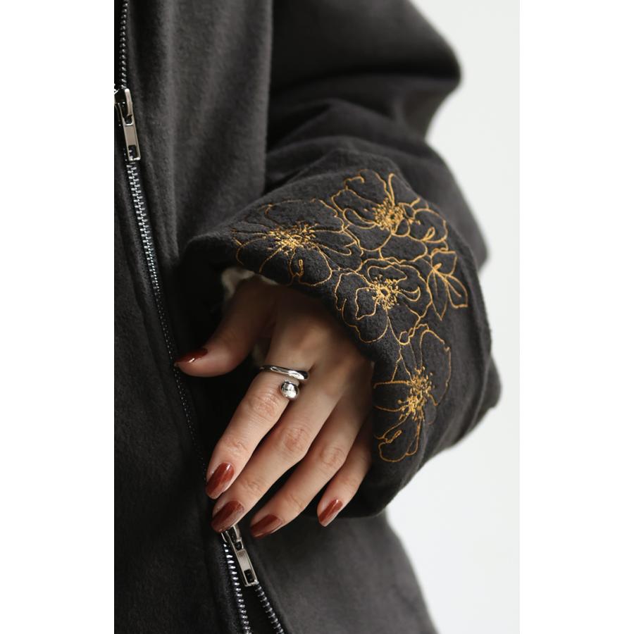 コート 刺繍 ステンカラー ロング レディース アウター ダブルジップ Aライン 花柄 フラワー ジャケット チェスターコート チェスター ゆったり 袖口 | HUG.U | 14