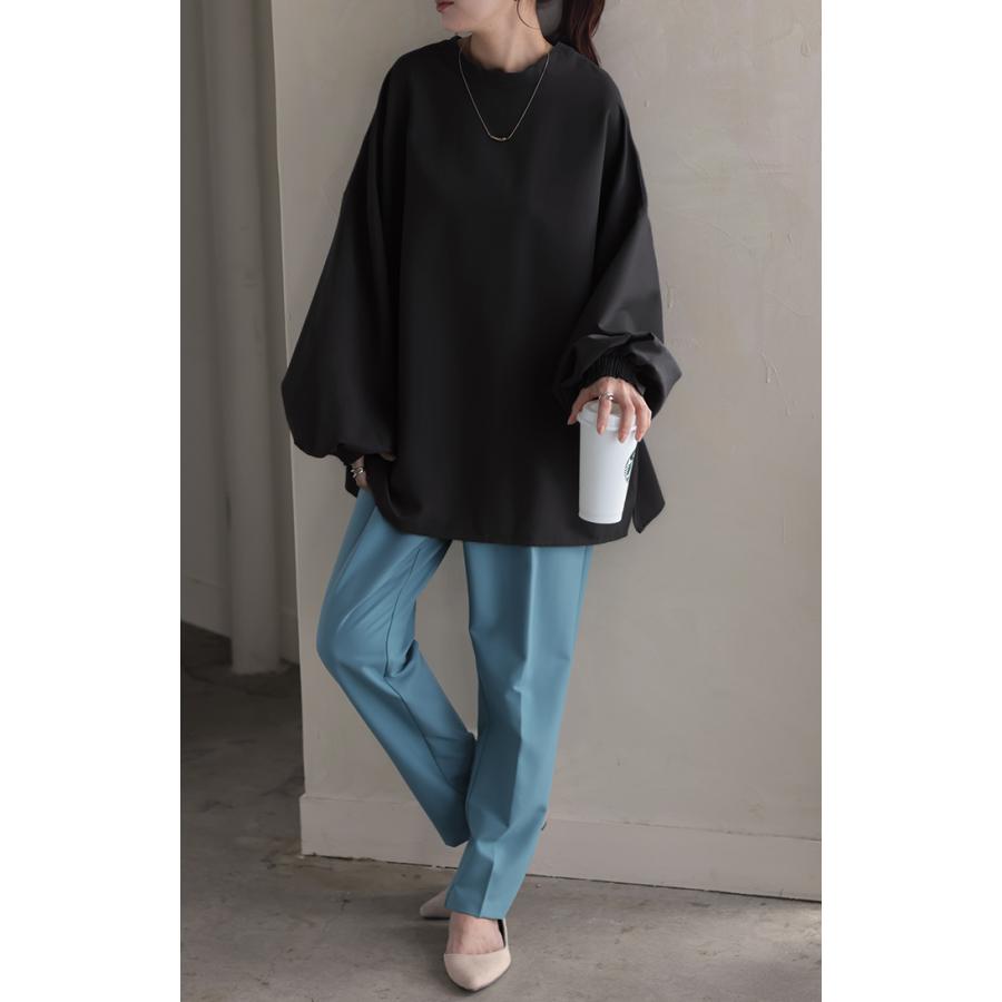 シャツ ブラウス ロング レディース トップス アウター ボリュームスリーブ ノーカラー スタンドネック | HUG.U | 07