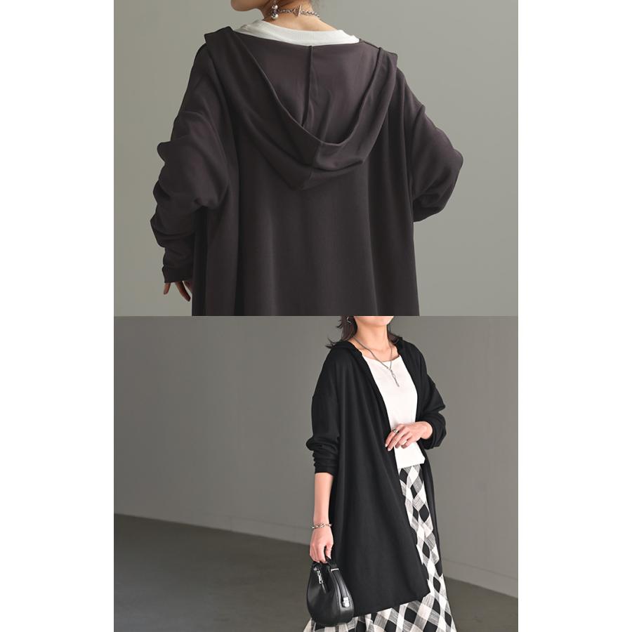 カーディガン ロング 変形 レディース アウター 長袖 フード ドルマン 無地 お尻が隠れる ニット 羽織 | HUG.U | 07
