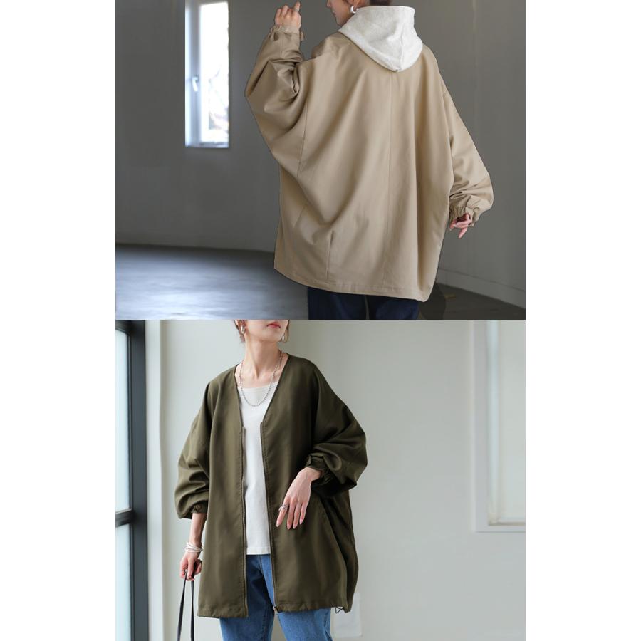 ジャケット ドルマン レディース アウター トップス オーバー お尻が隠れる ジャンパー コート 無地 長袖 Vネック ライトアウター dolmanouter | HUG.U | 18