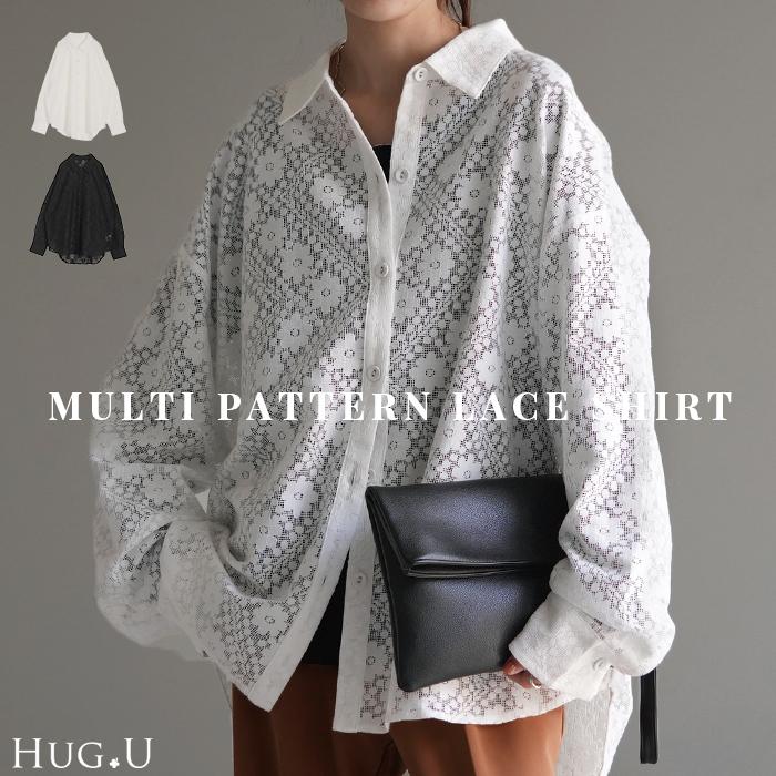 シャツ レディース レース シアー チュニック トップス 柄 花柄 ブラウス シアーシャツ オーバーサイズ 長い | HUG.U