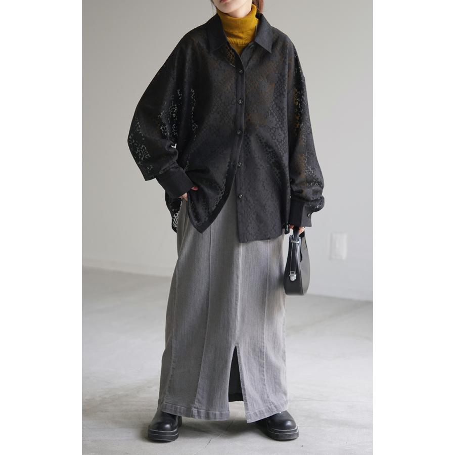 シャツ レディース レース シアー チュニック トップス 柄 花柄 ブラウス シアーシャツ オーバーサイズ 長い | HUG.U | 12