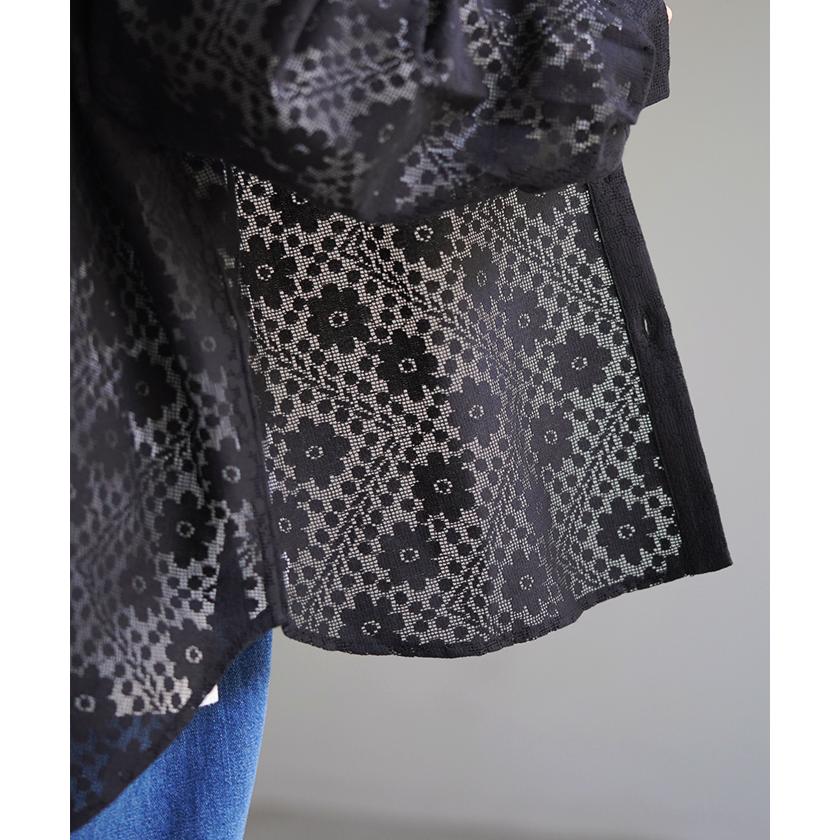 シャツ レディース レース シアー チュニック トップス 柄 花柄 ブラウス シアーシャツ オーバーサイズ 長い | HUG.U | 15