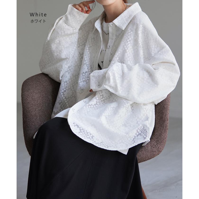 シャツ レディース レース シアー チュニック トップス 柄 花柄 ブラウス シアーシャツ オーバーサイズ 長い | HUG.U | 16