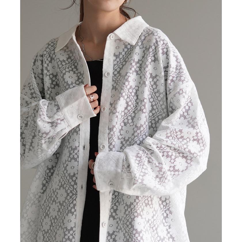 シャツ レディース レース シアー チュニック トップス 柄 花柄 ブラウス シアーシャツ オーバーサイズ 長い | HUG.U | 04