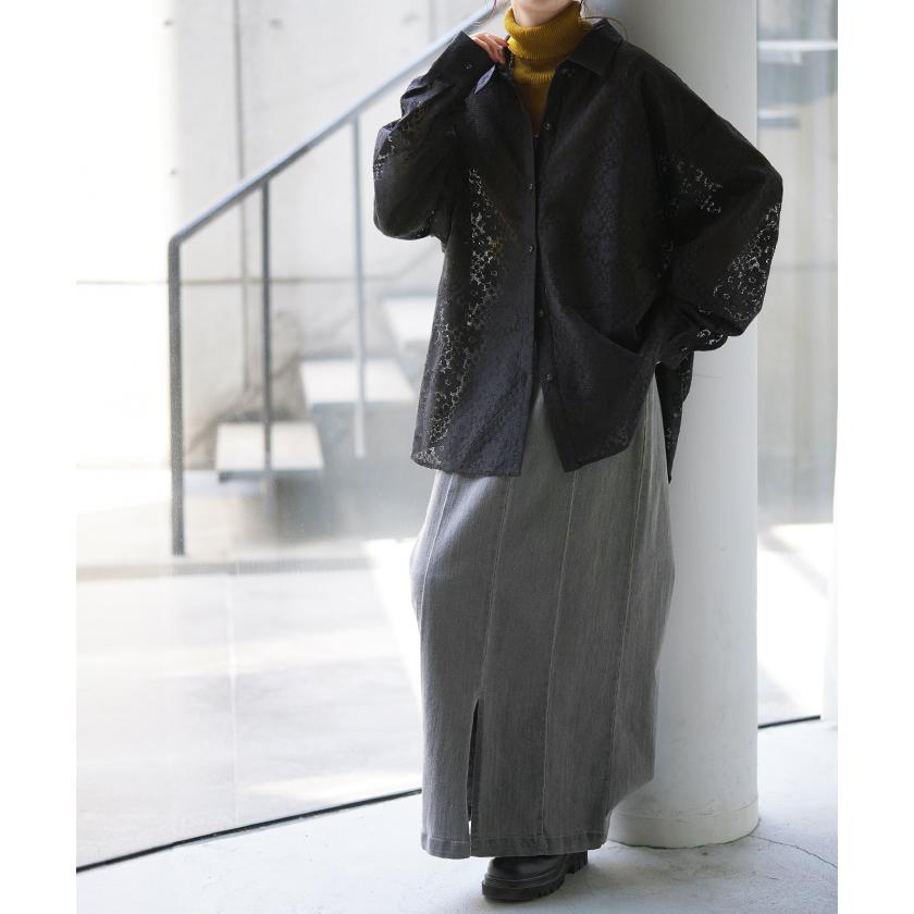 シャツ レディース レース シアー チュニック トップス 柄 花柄 ブラウス シアーシャツ オーバーサイズ 長い | HUG.U | 05