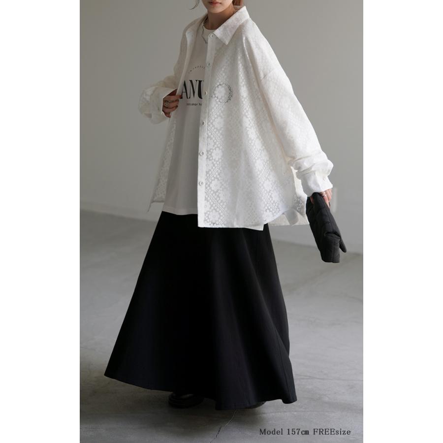 シャツ レディース レース シアー チュニック トップス 柄 花柄 ブラウス シアーシャツ オーバーサイズ 長い | HUG.U | 08