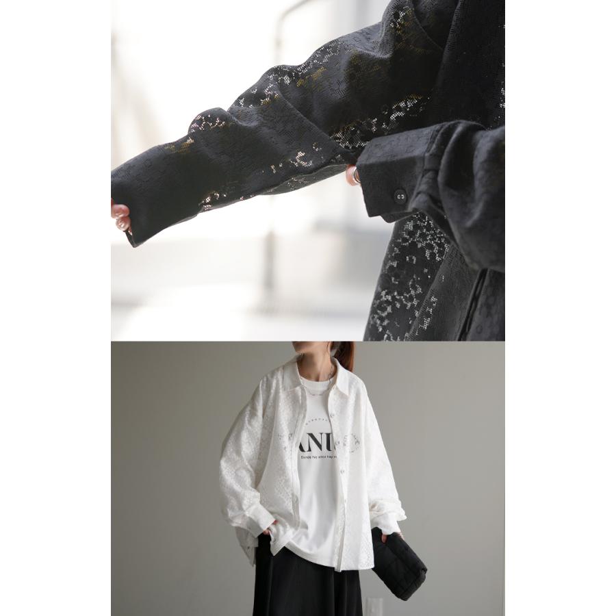 シャツ レディース レース シアー チュニック トップス 柄 花柄 ブラウス シアーシャツ オーバーサイズ 長い | HUG.U | 09