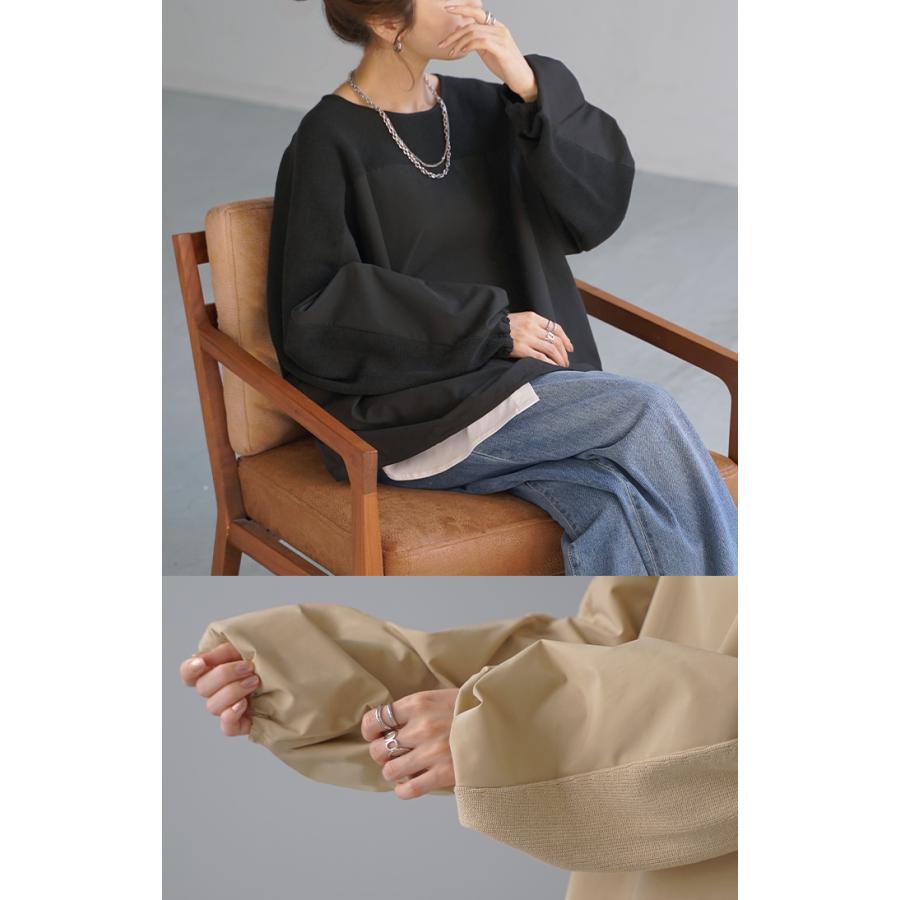 トップス 異素材 ニット スウェット トレーナー レディース ドッキング プルオーバー セーター モックネック | HUG.U | 09