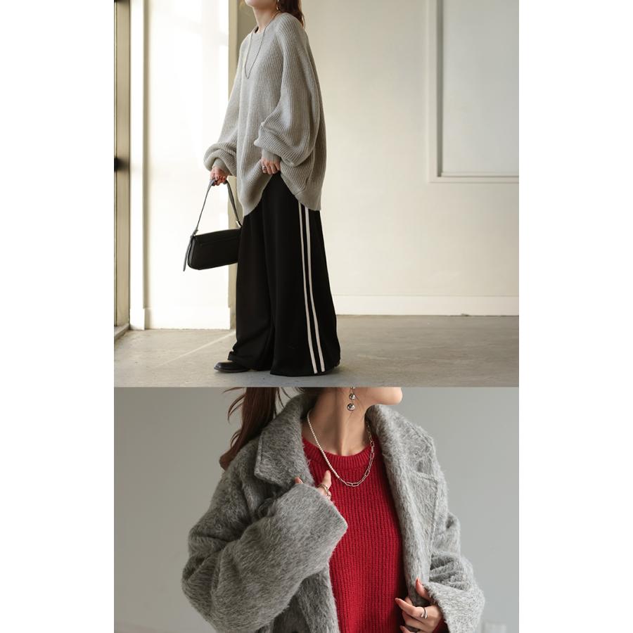 ニット ボリュームスリーブ ロング  レディース トップス 長袖 無地 クルーネック ミックスカラー チュニック | HUG.U | 14