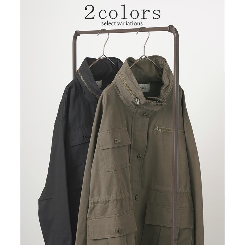 ジャケット ミリタリー コート レディース アウター ロング チュニック ハイネック ライトアウター ブルゾン 無地 長袖 お尻が隠れる ドロップショルダー | HUG.U | 13