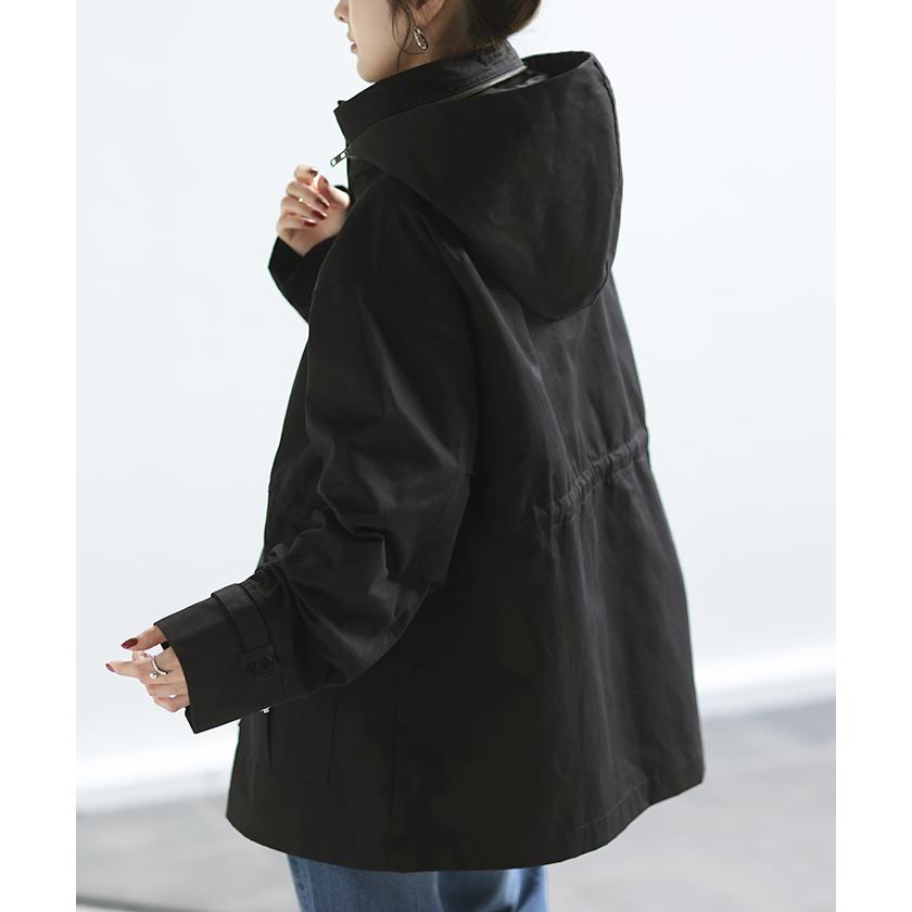 ジャケット ミリタリー コート レディース アウター ロング チュニック ハイネック ライトアウター ブルゾン 無地 長袖 お尻が隠れる ドロップショルダー | HUG.U | 14