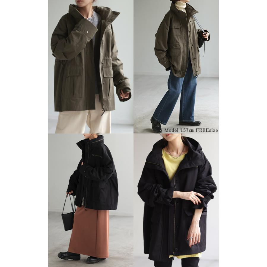 ジャケット ミリタリー コート レディース アウター ロング チュニック ハイネック ライトアウター ブルゾン 無地 長袖 お尻が隠れる ドロップショルダー | HUG.U | 11