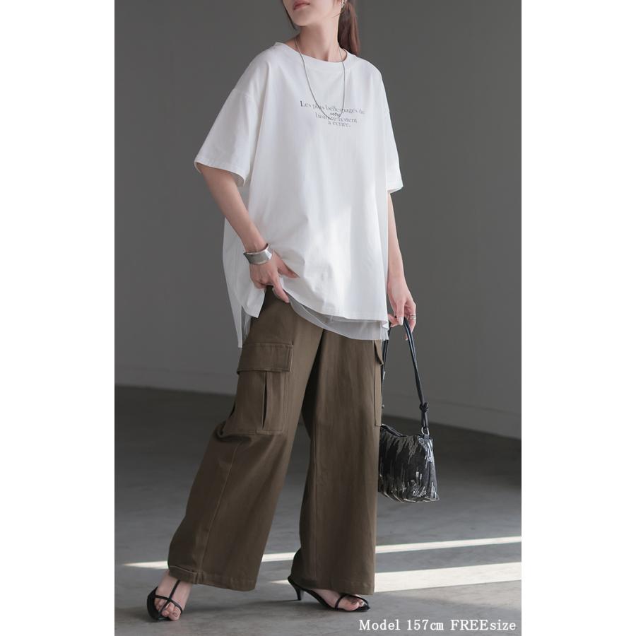 Tシャツ 防汚 撥水 レディース トップス 半袖 カットソー ロング ティーシャツ チュニック ビッグ ストレッチ クルーネック 長い ドルマン ドルマンスリーブ | HUG.U | 11