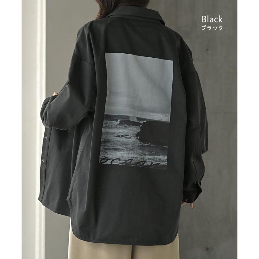 ジャケット バック プリント レディース アウター 綿100％ ロング 襟 無地 長袖 羽織 ライトアウター ミリタリージャケット | HUG.U | 13