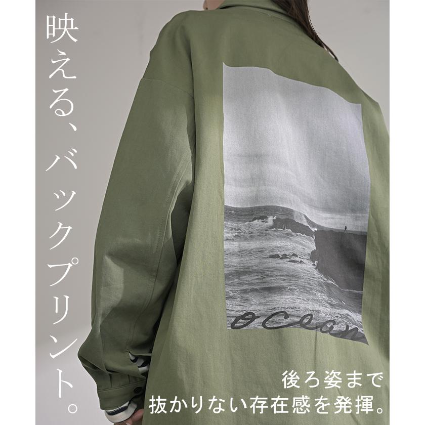 ジャケット バック プリント レディース アウター 綿100％ ロング 襟 無地 長袖 羽織 ライトアウター ミリタリージャケット | HUG.U | 15