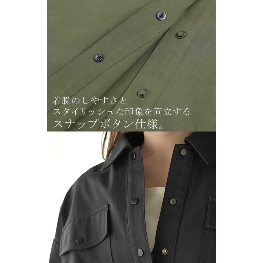 ジャケット バック プリント レディース アウター 綿100％ ロング 襟 無地 長袖 羽織 ライトアウター ミリタリージャケット | HUG.U | 17