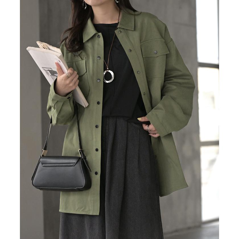 ジャケット バック プリント レディース アウター 綿100％ ロング 襟 無地 長袖 羽織 ライトアウター ミリタリージャケット | HUG.U | 18