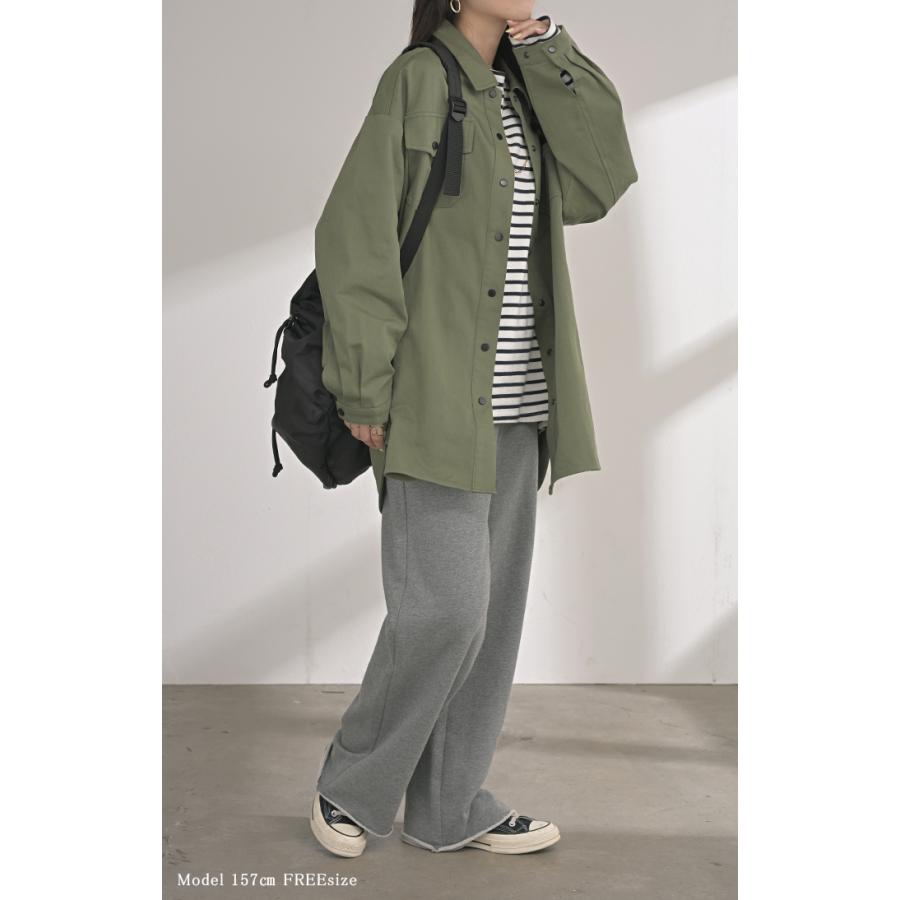 ジャケット バック プリント レディース アウター 綿100％ ロング 襟 無地 長袖 羽織 ライトアウター ミリタリージャケット | HUG.U | 21