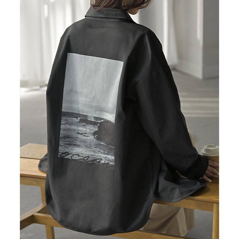 ジャケット バック プリント レディース アウター 綿100％ ロング 襟 無地 長袖 羽織 ライトアウター ミリタリージャケット | HUG.U | 04