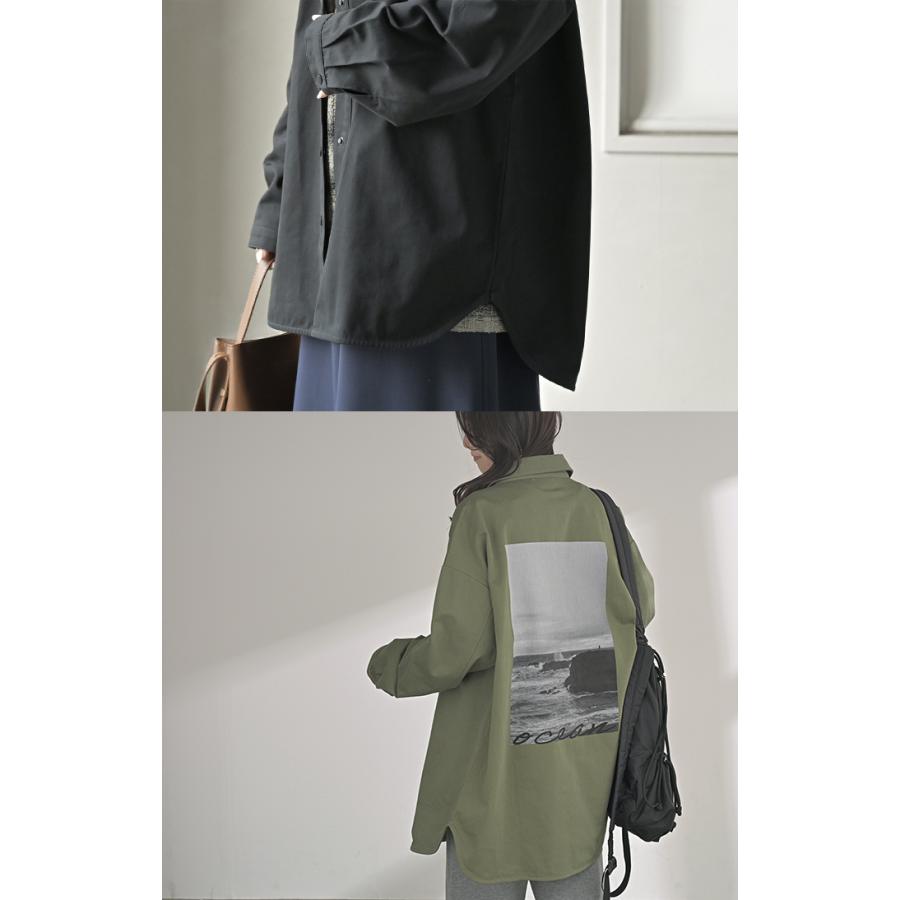 ジャケット バック プリント レディース アウター 綿100％ ロング 襟 無地 長袖 羽織 ライトアウター ミリタリージャケット | HUG.U | 08