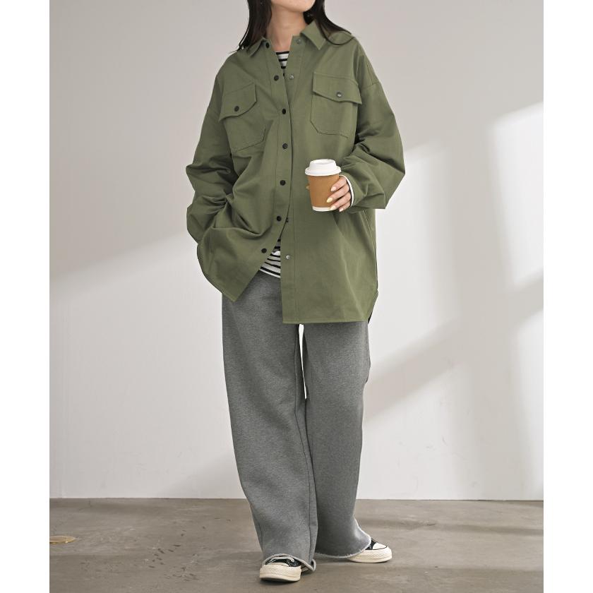 ジャケット バック プリント レディース アウター 綿100％ ロング 襟 無地 長袖 羽織 ライトアウター ミリタリージャケット | HUG.U | 09