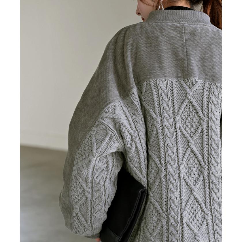 アウター ブルゾン ニット コーデュロイ 中綿 レディース MA-1 コート ジャケット ロング ロングアウター 異素材 ドッキング お尻が隠れる リブ 長袖 コクーン | HUG.U | 15