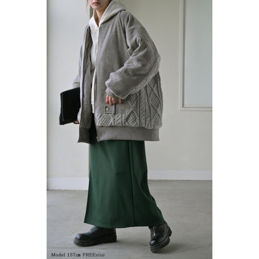 アウター ブルゾン ニット コーデュロイ 中綿 レディース MA-1 コート ジャケット ロング ロングアウター 異素材 ドッキング お尻が隠れる リブ 長袖 コクーン | HUG.U | 16