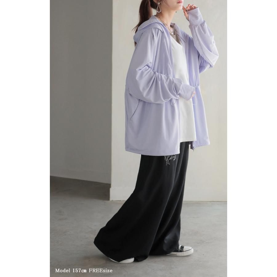 パーカー UVカット レディース トップス アウター ロング 接触冷感 吸水速乾 無地 長袖 お尻が隠れる ストレッチ | HUG.U | 16