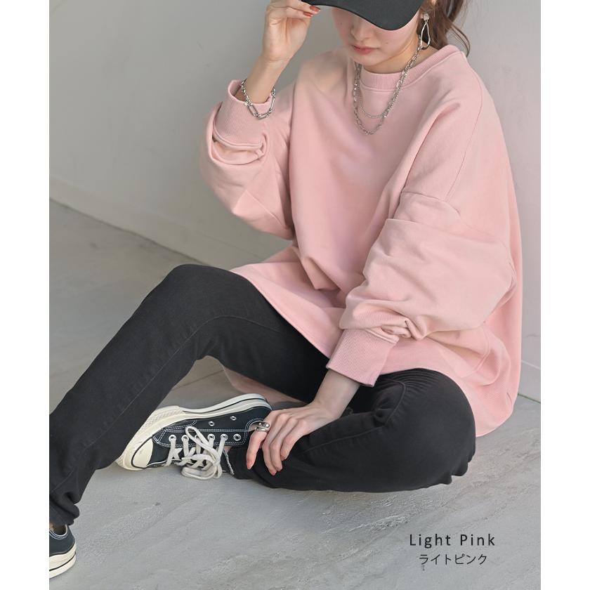 スウェット ロング 配色 1レディース トップス 無地 長袖 ドロップショルダー トレーナー コクーン Uネック プルオーバー ゆったり 長い ドルマン オーバー | HUG.U | 26