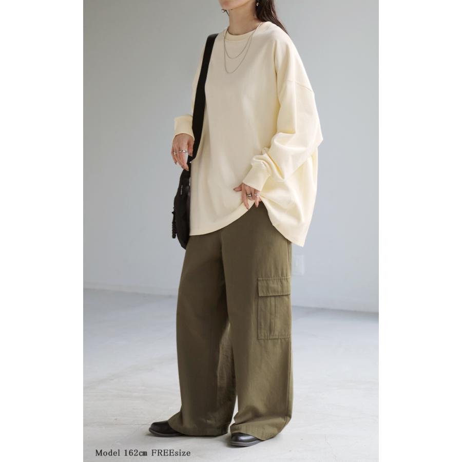 スウェット ロング 配色 1レディース トップス 無地 長袖 ドロップショルダー トレーナー コクーン Uネック プルオーバー ゆったり 長い ドルマン オーバー | HUG.U | 16