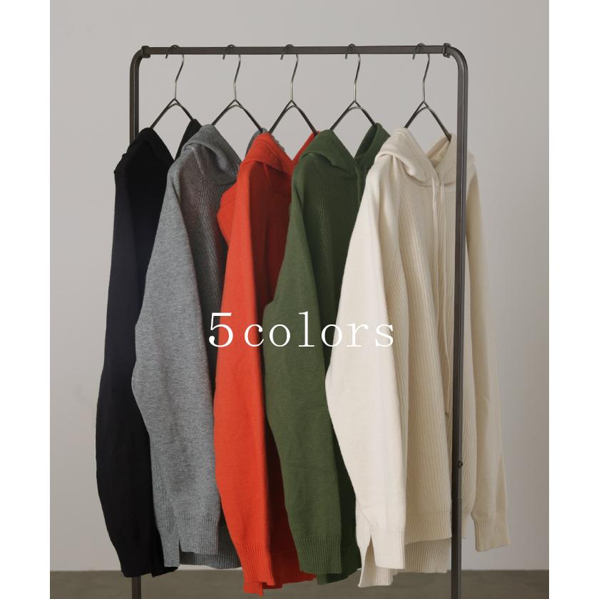 パーカー ニット リブニット レディース トップス チュニック ロング お尻が隠れる 変形 ストレッチ フード フーディー ラグランスリーブ リブ | HUG.U | 12