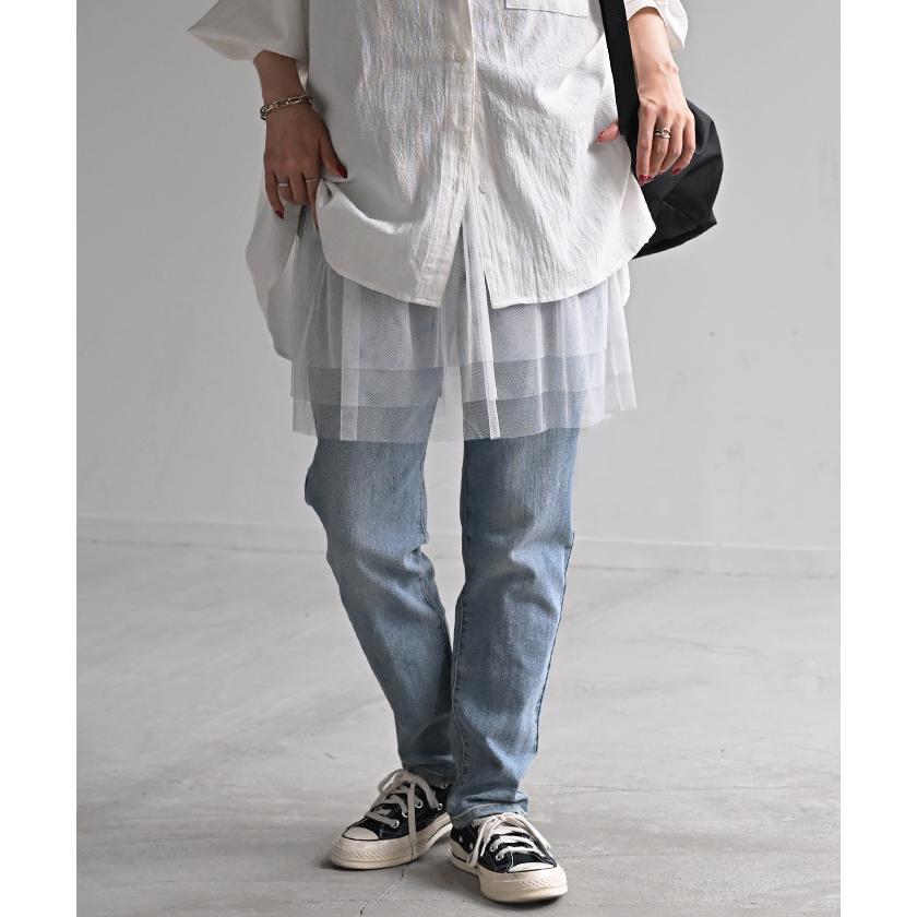 付け裾 チュール レイヤード レディース 重ね着風 つけ裾 付け裾 重ね着 透け スカート ボックス シフォン インナー フェイクレイヤード 腹巻 ゴム 体型カバー | HUG.U | 20