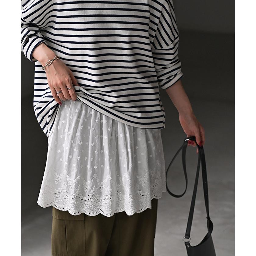 付け裾 レイヤード レディース 重ね着風 刺繍 花柄 レース つけ裾 着け裾 重ね着 レイヤードシャツ ブラウス | HUG.U | 25