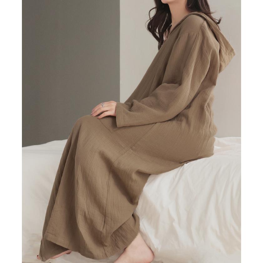 ルームウエア ダブルガーゼ ガウン パジャマ 部屋着 ワンピース ロング レディース ロングワンピース ロングワンピ 綿100％ 長袖 ルームウェア | HUG.U | 09