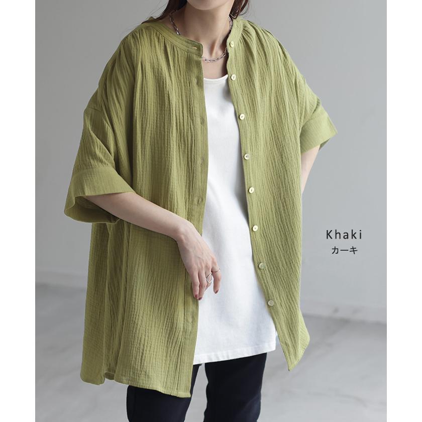 Tシャツ ダブルガーゼ 体型カバー レディース 綿100％ トップス ナチュラル ロング チュニック ブラウス ティーシャツ オーバーサイズ HUG.U | HUG.U | 16