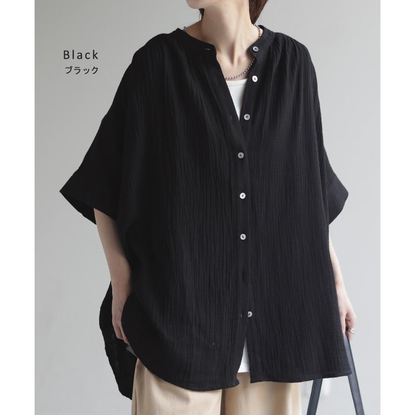 Tシャツ ダブルガーゼ 体型カバー レディース 綿100％ トップス ナチュラル ロング チュニック ブラウス ティーシャツ オーバーサイズ HUG.U | HUG.U | 17