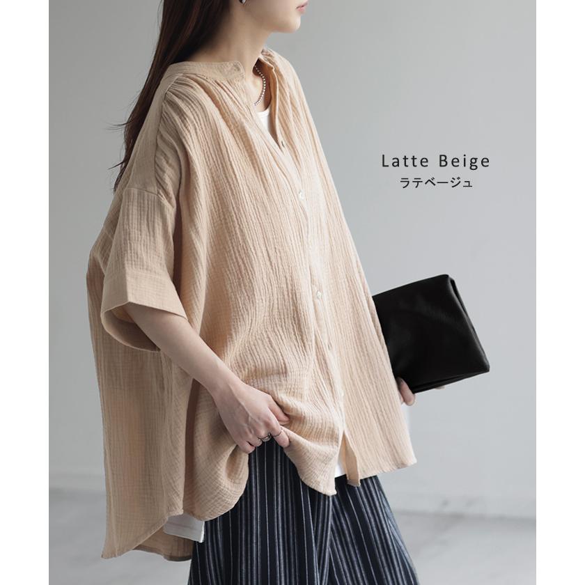Tシャツ ダブルガーゼ 体型カバー レディース 綿100％ トップス ナチュラル ロング チュニック ブラウス ティーシャツ オーバーサイズ HUG.U | HUG.U | 19