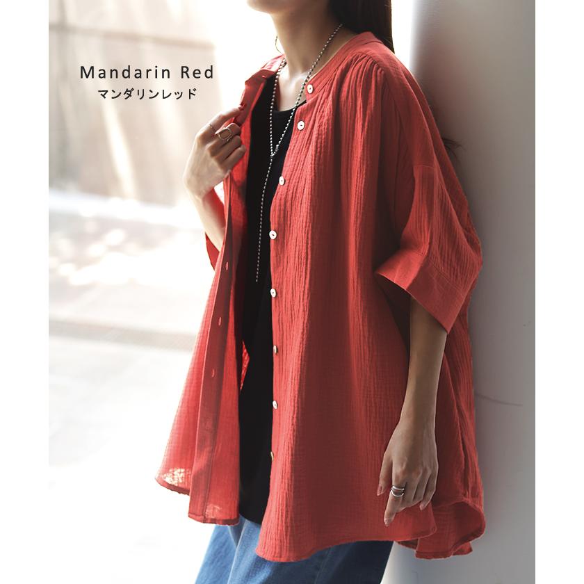 Tシャツ ダブルガーゼ 体型カバー レディース 綿100％ トップス ナチュラル ロング チュニック ブラウス ティーシャツ オーバーサイズ HUG.U | HUG.U | 20