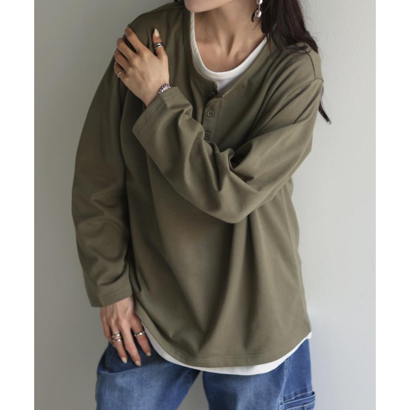 カットソー トップス ロンT Tシャツ 重ね着 風 レディース 長袖 レイヤード 風 チュニック 長い 付け裾 付け襟 | HUG.U | 11