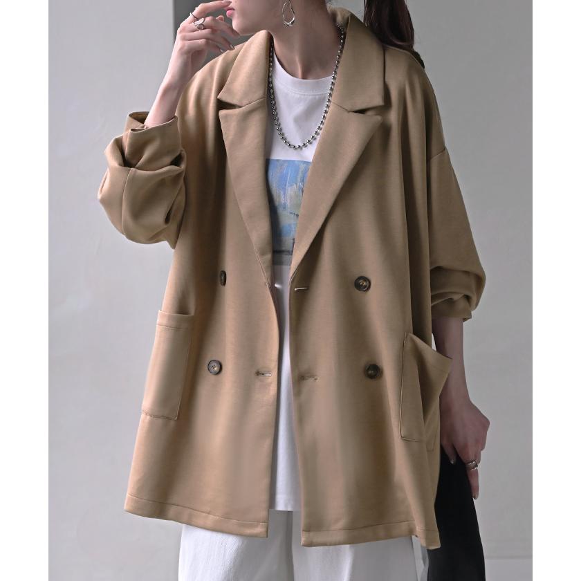 ジャケット ポンチ テーラード レディース アウター ロング テーラードジャケット お尻が隠れる ドロップショルダー | HUG.U | 10