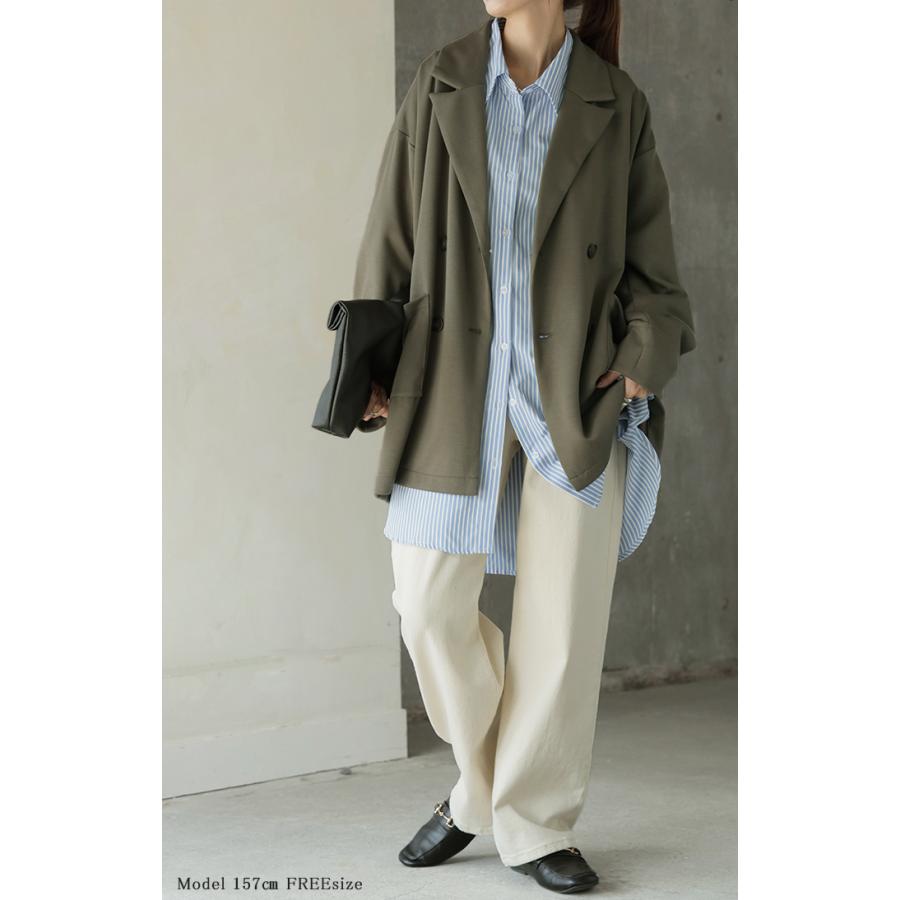 ジャケット ポンチ テーラード レディース アウター ロング テーラードジャケット お尻が隠れる ドロップショルダー | HUG.U | 13