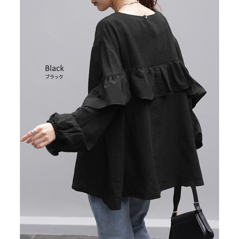 シャツ レディース トップス バックフリル フリル プルオーバー キーネック しわが目立ちにくい 体型カバー | HUG.U | 12