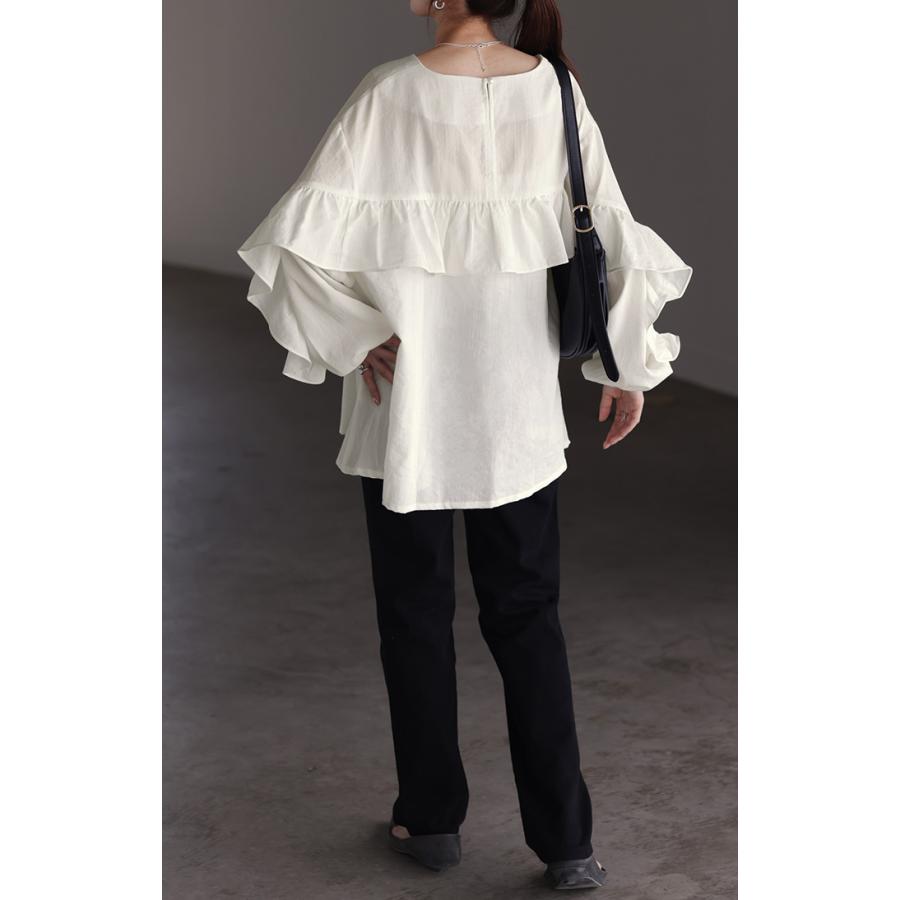 シャツ レディース トップス バックフリル フリル プルオーバー キーネック しわが目立ちにくい 体型カバー | HUG.U | 18