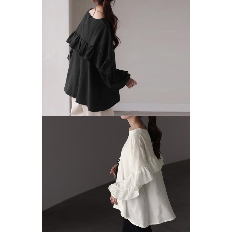 シャツ レディース トップス バックフリル フリル プルオーバー キーネック しわが目立ちにくい 体型カバー | HUG.U | 20