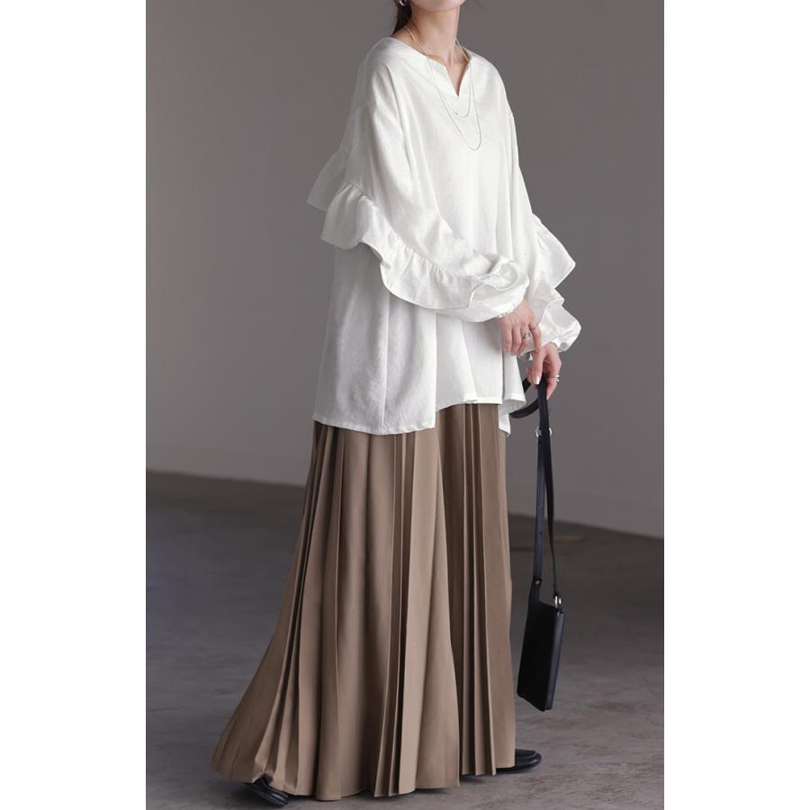 シャツ レディース トップス バックフリル フリル プルオーバー キーネック しわが目立ちにくい 体型カバー | HUG.U | 10