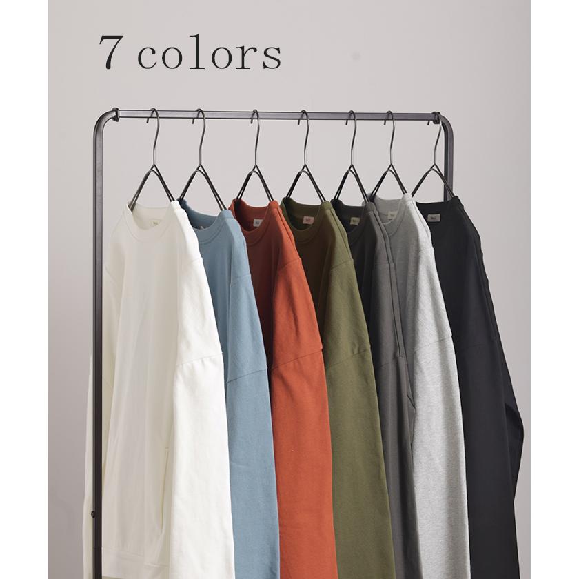 トップス ロンT Tシャツ 綿100％ ロング レディース カットソー 長袖 チュニック 無地 リブ ドロップショルダー お尻が隠れる 切り替えデザイン | HUG.U | 17