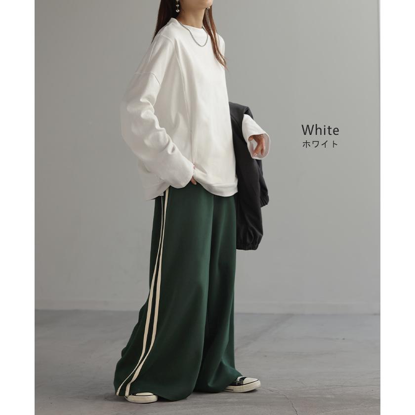 トップス ロンT Tシャツ 綿100％ ロング レディース カットソー 長袖 チュニック 無地 リブ ドロップショルダー お尻が隠れる 切り替えデザイン | HUG.U | 18