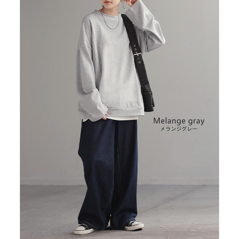PREZZO【L】長袖 リブカットソー プリーツ トップス Tシャツ チュニック HUG.U トップス ロンT Tシャツ 綿100％ ロング レディース