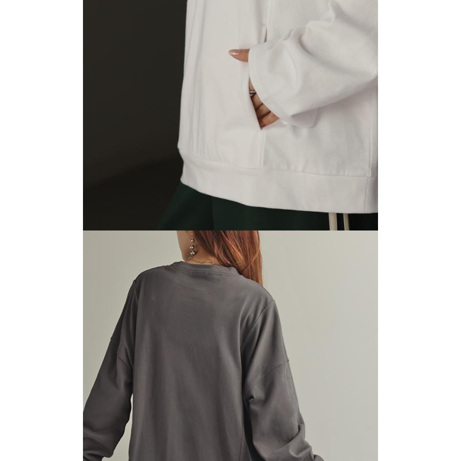 トップス ロンT Tシャツ 綿100％ ロング レディース カットソー 長袖 チュニック 無地 リブ ドロップショルダー お尻が隠れる 切り替えデザイン | HUG.U | 15